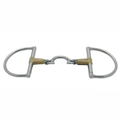 Metalab Jointed Rawhide Leather with Quarter Moon Link D-ring Snaffle Bit