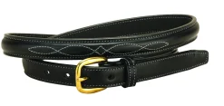 Tory Leather 3/4" Fancy-Stitched Belt with Brass Buckle