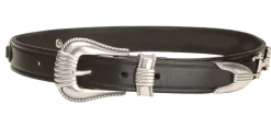 Tory Leather Belt with Bits and Silver-Colored Three-Piece Buckle Set