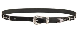 Tory Leather Belt with Bits and Silver-Colored Three-Piece Buckle Set